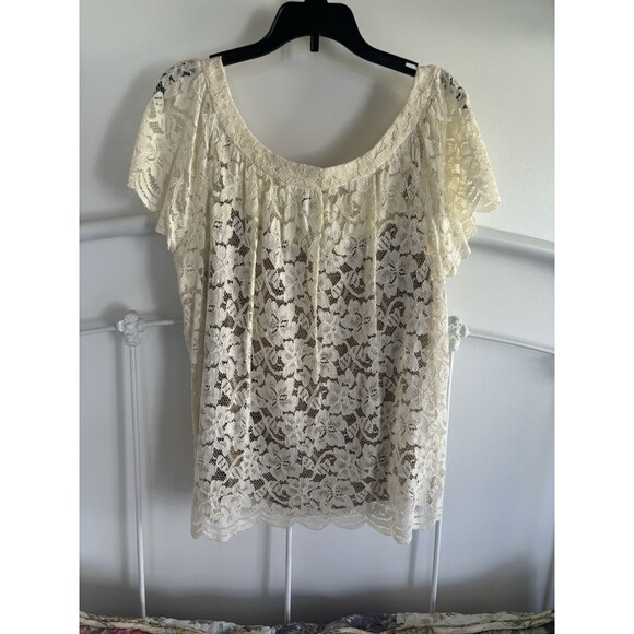 Diane von Furstenberg DVF Lace And Silk Two Piece Shirt Blouse Top Sz 8 Neutral - Picture 4 of 7